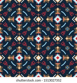 Seamless vector pattern in ethnic style. Background with tribal ornament of geometric shapes. Traditional design for textiles. Image for printing on paper, wallpaper, covers, fabrics, clothing.
