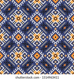 Seamless vector pattern in ethnic style. Background with tribal ornament of geometric shapes. Traditional design for textiles. Image for printing on paper, wallpaper, covers, fabrics, clothing.
