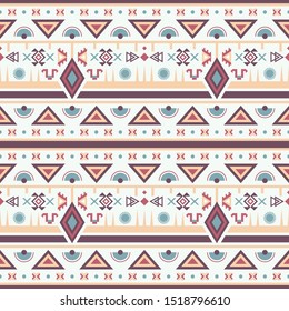 Seamless vector pattern in ethnic style. Background with tribal ornament of geometric shapes. Traditional design for textiles. Image for printing on paper, wallpaper, covers, fabrics, clothing.