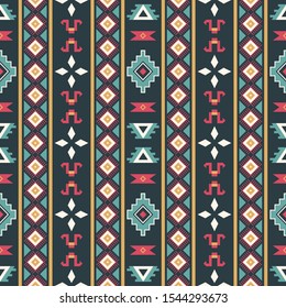 Seamless vector pattern in ethnic style. Background with tribal ornament of geometric shapes. Traditional design for textiles. Image for printing on paper, wallpaper, covers, fabrics, clothing.