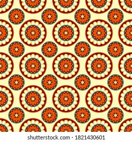 Seamless vector pattern in ethnic style. Abstract round floral ornament. Design with folk motives for textiles.