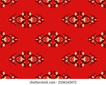 Seamless vector pattern in ethnic style. Textile batik design with folk motifs. Print with oriental ornament. 