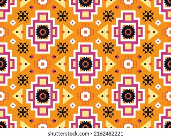 Seamless vector pattern in ethnic style. Textile boho design. Background with folk traditional motives. Geometric oriental ornament. 
