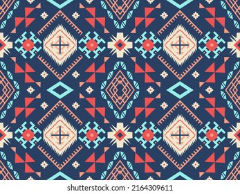Seamless vector pattern in ethnic style. Geometric ornament with folk motives. Textile design. 