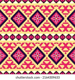 Seamless vector pattern in ethnic style. Geometric ornament with folk motives. Textile design. 