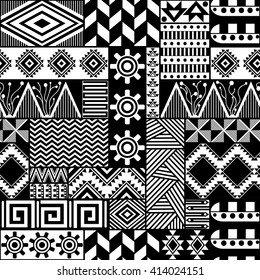 Seamless vector pattern in the ethnic style. Repeating tribal texture. Black and white ethnic ornaments. Geometric seamless background. 