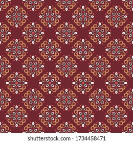 Seamless vector pattern with ethnic symmetric ornament. Background with oriental motifs. Textile design.