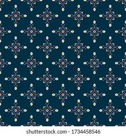 Seamless vector pattern with ethnic symmetric ornament. Background with oriental motifs. Textile design.