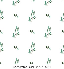 Seamless vector pattern eucalyptus branch with berries on a white background.