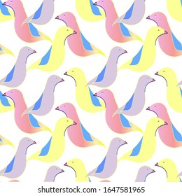 seamless vector pattern with exotic colorful birds. fairy birds. illustration for children. duck is swimming

