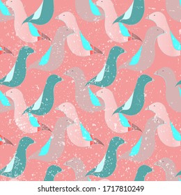 seamless vector pattern with exotic colorful birds. fairy birds. illustration for children. duck is swimming
