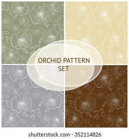 Seamless vector pattern with  exotic flowers. Orchid background set.
