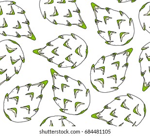 Seamless vector pattern. Exotic fruits pattern. Dragon fruits on the white background.