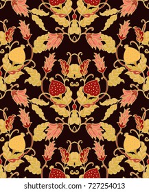 Seamless vector pattern with exotic fruits and flowers
