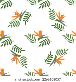 Seamless vector pattern of exotic tropical flowers and leaves. For your design for paper, cover, fabric, interior decor and more.