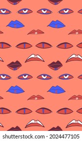 Seamless vector pattern with eyes and mouths. Halloween abstract repeat