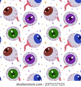 Seamless vector pattern with eyes. Scary scary eyes for Halloween party decoration. A banner, poster or postcard for an October party. Halloween pattern background.