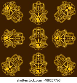 Seamless vector pattern of the fabric. Hamsa hand. ?and of Fatima, vector illustration