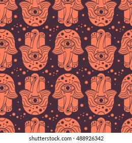 Seamless vector pattern of the fabric. Hamsa hand. ?and of Fatima, vector illustration