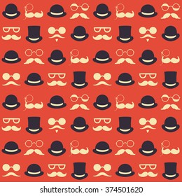 Seamless vector pattern with faces in hats.