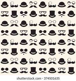 Seamless vector pattern with faces in hats.