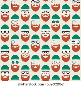 Seamless vector pattern with faces in hats. St. Patrick's Day texture print.