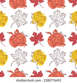 seamless vector pattern with fall maple leaves on the white background