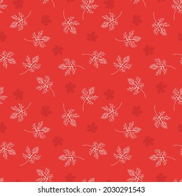 Seamless vector pattern with falling maple leaves on a red background can be used for bedding, tiles, designer fabrics, decor, packaging, linen, web pages, print, covers and other creative projects