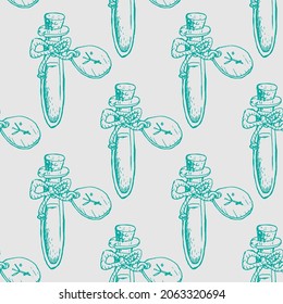 Seamless vector pattern of fantasy alchemy potion tube on white background