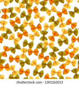 Seamless vector pattern. Farfalle pasta isolated on white background.