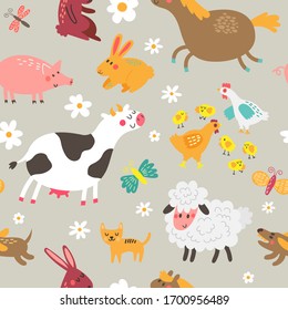 Seamless vector pattern with farm animals.