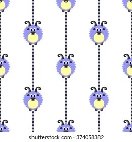 Seamless vector pattern with farm animals. Cute background with blue comic sheeps on the white backdrop. Series of Animals and Insects Seamless Patterns.
