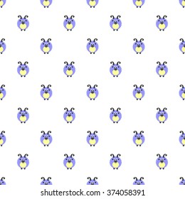Seamless vector pattern with farm animals. Cute background with blue comic sheeps on the white backdrop. Series of Animals and Insects Seamless Patterns.

