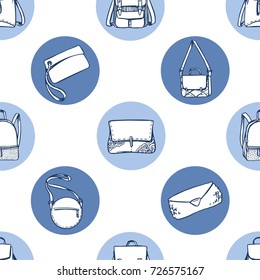 Seamless vector pattern with fashion bags and backpacks.