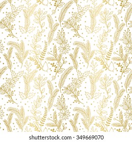Seamless Vector Pattern Of Faux Gold Foil Christmas Holiday Florals