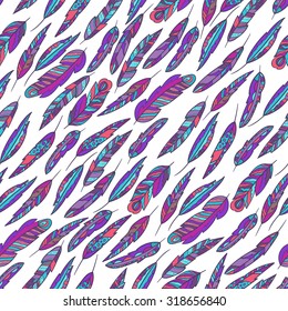 Seamless vector pattern with feathers. Boho style. Excellent for fashion fabric design.