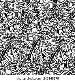 Seamless vector pattern with feathers. Vintage Feather vector set. Hand-drawn illustration