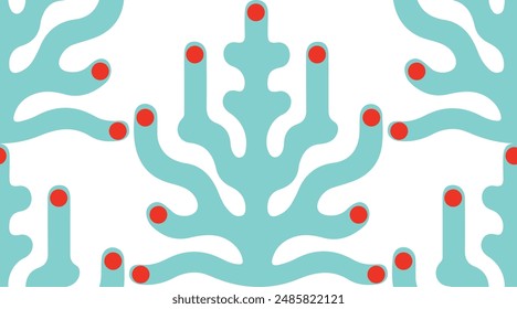 Seamless vector pattern featuring abstract coral shapes in light blue with red accents. Perfect for kitchen covers, fabrics, wallpapers, wrapping papers, and textiles.