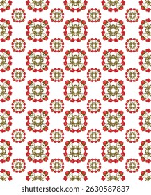 A seamless vector pattern featuring abstract floral elements arranged in a geometric grid. Perfect for textiles, wallpapers, backgrounds, and packaging designs. Editable EPS format.