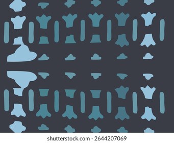 A seamless vector pattern featuring an abstract arrangement of stylized geometric shapes in shades of light blue and dark teal, set against a dark gray or charcoal background.