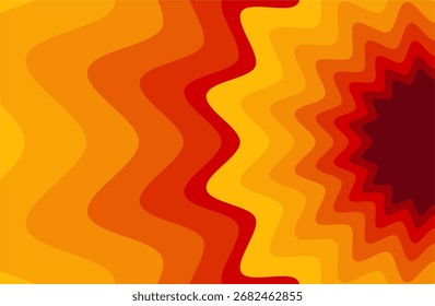 Um padrão de vetor sem emenda com ondas de sol abstratas à tarde. Um fundo com linhas onduladas coloridas. Uma textura divertida para design de superfície, papel de parede, papel de embrulho e têxteis.