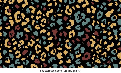 Seamless vector pattern featuring abstract leopard animal print in multi color tones for stylish textile design and fashionable background