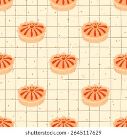 Padrão de vetor sem costura com tortas de outono e doces. Design de sobremesa acolhedor ideal para têxteis, papel de embrulho e roupas infantis.