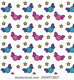 Seamless vector pattern featuring cartoon bats, perfect for kids' themes, ideal for fabric prints, wallpapers, and playful designs.