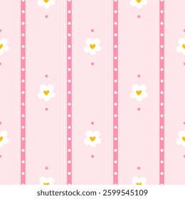 Seamless vector pattern featuring chamomile and daisy flowers in a soft pastel Scandinavian style, perfect for nursery decor, children's clothing, and textile design