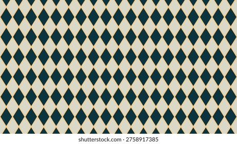 Seamless vector pattern featuring a classic harlequin design with alternating dark blue and cream diamond shapes, creating a vintage and elegant geometric look.
