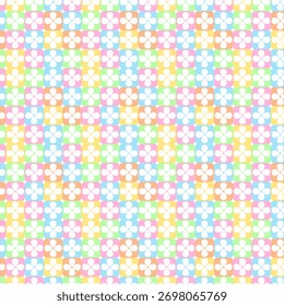 Seamless vector pattern featuring colorful square shapes decorated with floral ornaments — perfect for backgrounds, fabric design, wrapping paper, or digital wallpaper.
