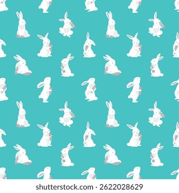 Seamless vector pattern featuring cute rabbits in a playful, minimal style. Ideal for children’s products, textiles, wallpapers, wrapping paper, and digital projects.