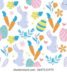 Seamless vector pattern featuring cute rabbits in a playful, minimal style. Ideal for children’s products, textiles, wallpapers, wrapping paper, and digital projects.