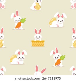 Seamless vector pattern featuring cute rabbits in a playful, minimal style. Ideal for children’s products, textiles, wallpapers, wrapping paper, and digital projects.